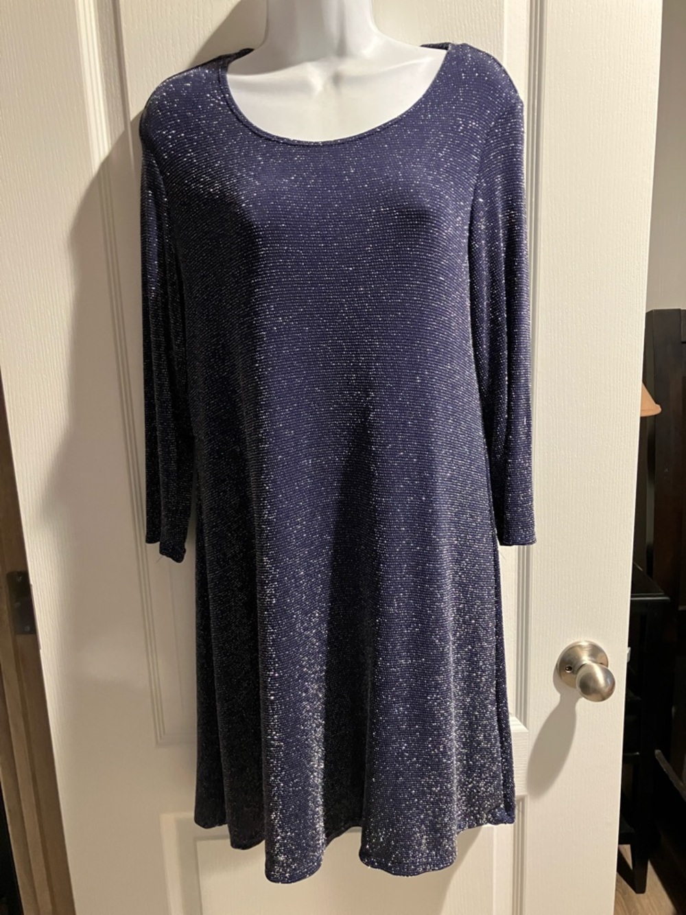 Tiana B. Navy Metallic Long Sleeve Swing Dress